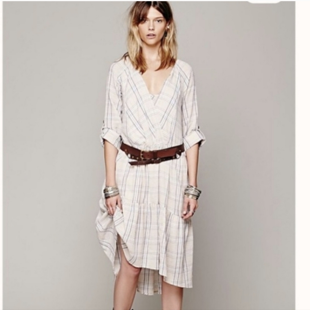 Free People Come as You Are Plaid Midi Dress L